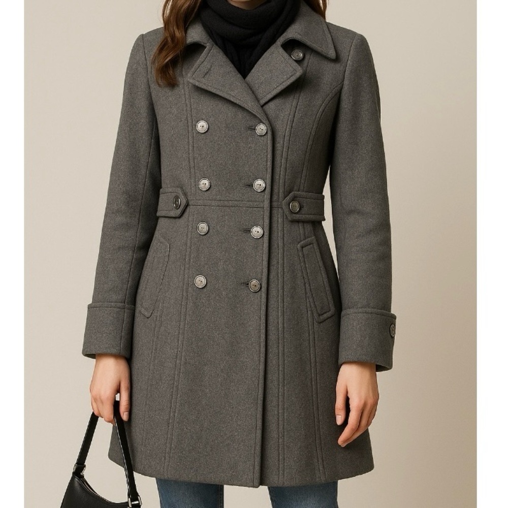 Esprit Y2K Military Wool Blend Double Breasted Grey Long Coat Jacket Size Small